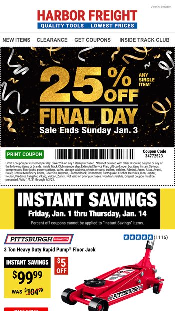 FINAL DAY - Your 25% off Coupon Expires Today - Harbor Freight Tools ...