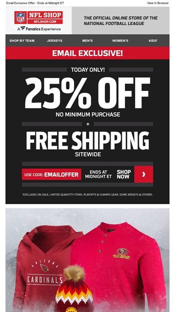 Wrap Up NFL Winter Gear w/ 25% Off + Free Shipping - NFLShop Email