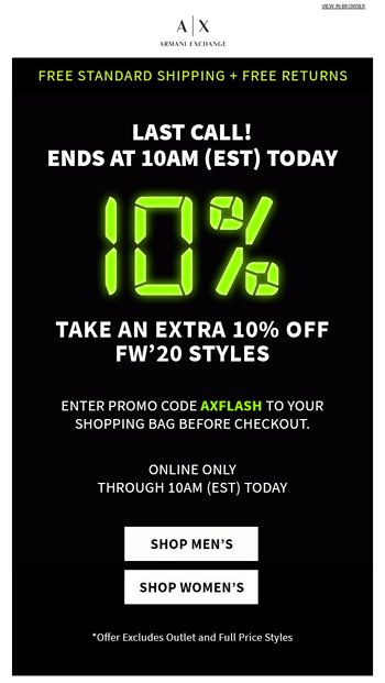 LAST CALL EXTRA 10 OFF Flash Sale Ends at 10AM EST Armani