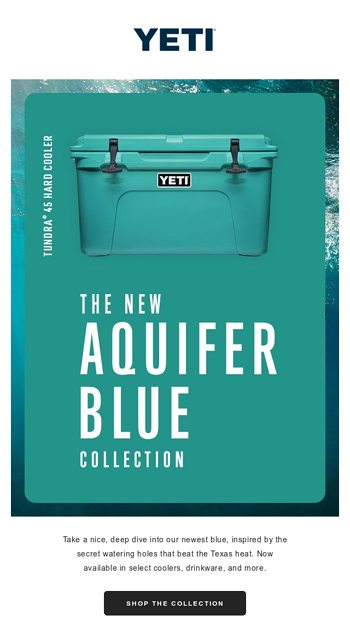 YETI - Take a nice, deep dive into our new Aquifer Blue Collection,  inspired by the secret watering holes that beat the Texas heat. Now  available in select drinkware, coolers, and more.