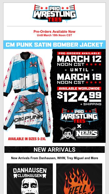 CM Punk X Nerds Bomber Jacket + New Arrivals - Pro Wrestling Tees Email ...