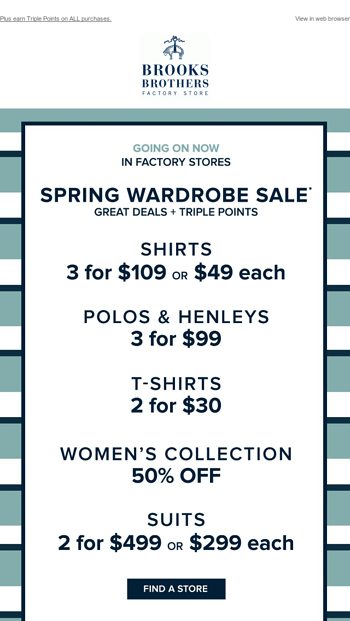 Big savings in store: 3 for $109 shirts 