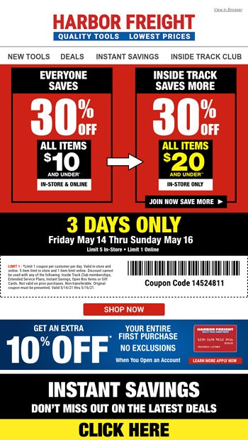 Special Coupon for You - 3 Days Only - Harbor Freight Tools Email Archive