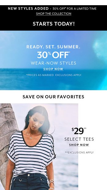 Starts now: $29 tees | $39 shorts + more - White House Black Market ...