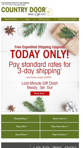 Free Expedited Shipping Upgrade Today Only Country Door Email