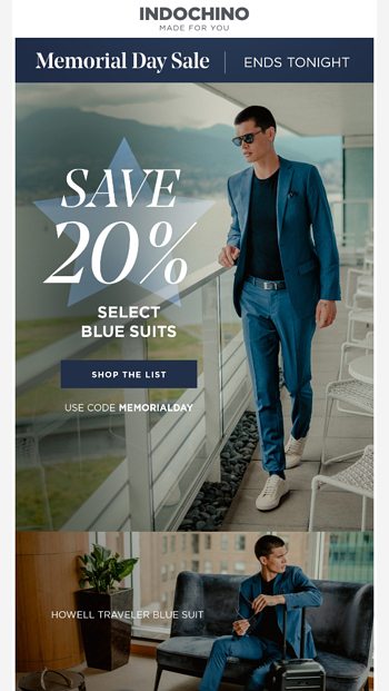 Ends Today Select Blue Suits Are 20 Off Indochino Email Archive