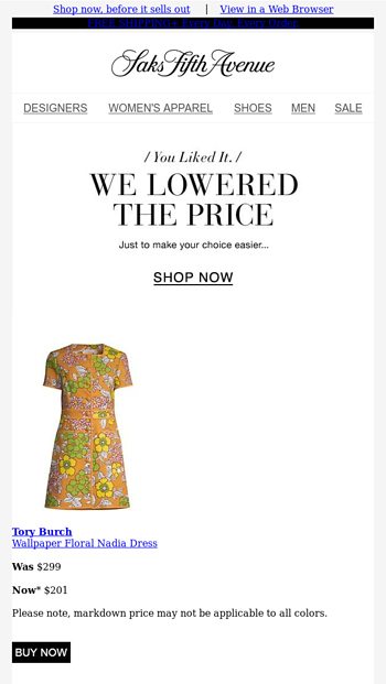 Price Drop Alert! Buy your Tory Burch dress & more now... - Saks Fifth  Avenue Email Archive