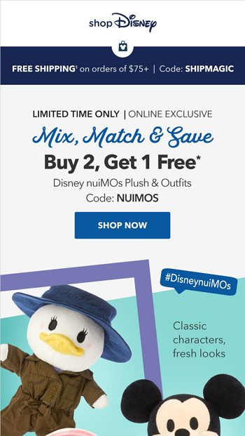 Disney nuiMOs Plush and Outfits are Buy Two, Get One Free For a