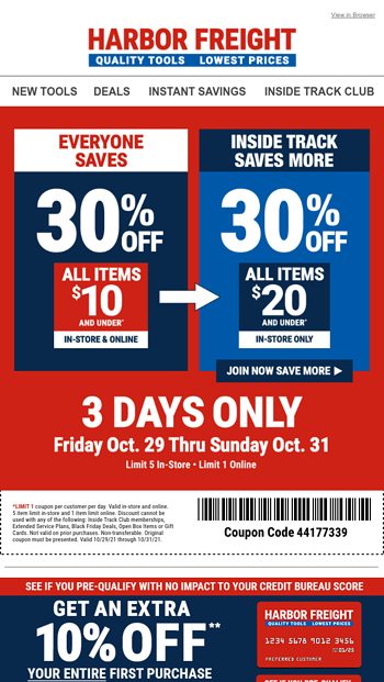 Special Coupon for You - 3 Days Only - Harbor Freight Tools Email Archive