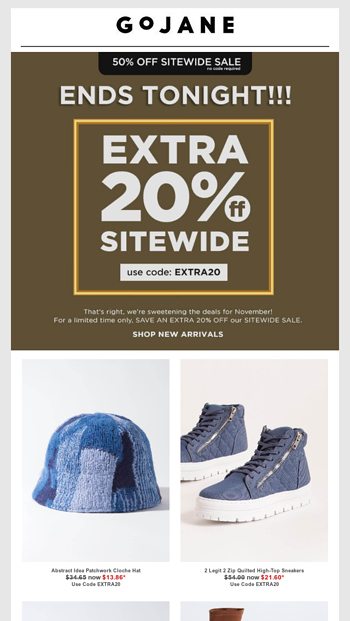 Ends Tonight EXTRA 20 OFF