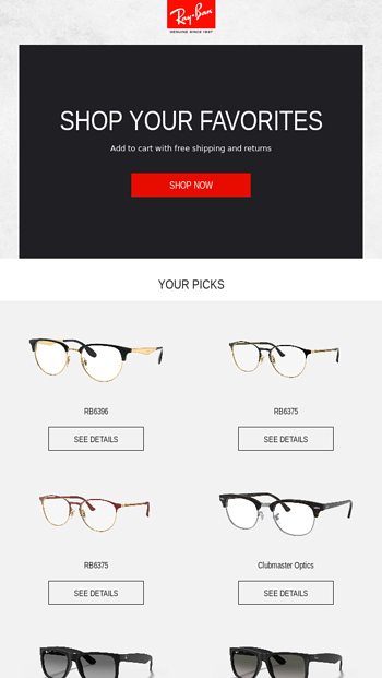 Shop Your Favorites - Ray-Ban Email Archive