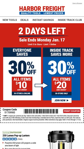 Don’t Forget Your 30% Off Coupon - Harbor Freight Tools Email Archive