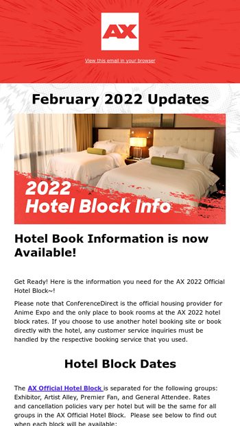 2022 AX Hotel Block Info Updates! - Anime Expo Email Archive