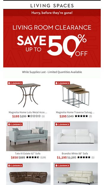 Living spaces outlet deals