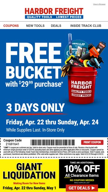 Score a FREE BUCKET With Your In-Store Purchase - Harbor Freight Tools ...