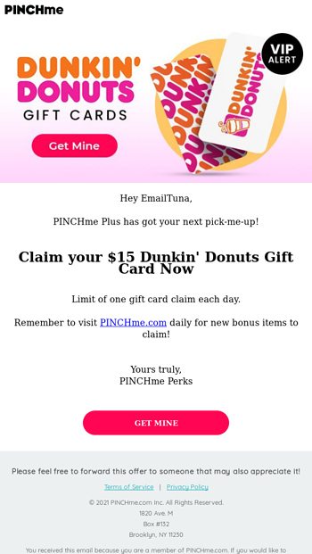 PINCHme Plus is brewin' up $15 Dunkin' Donuts Gift Cards!!! - PINCHme ...