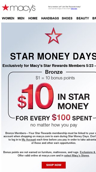 Star Money Days Are Back For Star Rewards Members Macy S Email - 