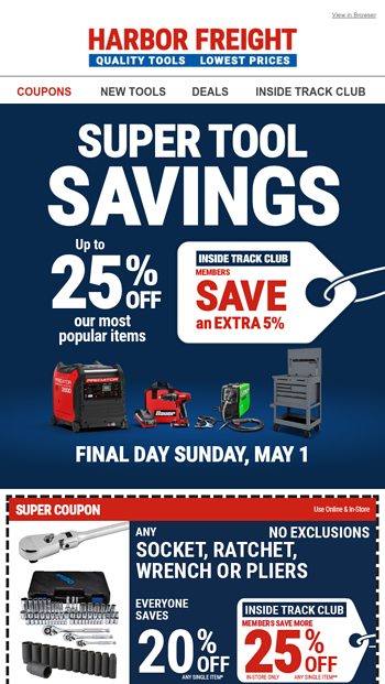 ENDS TODAY! Save up to 25% Off With These Coupons - Harbor Freight ...