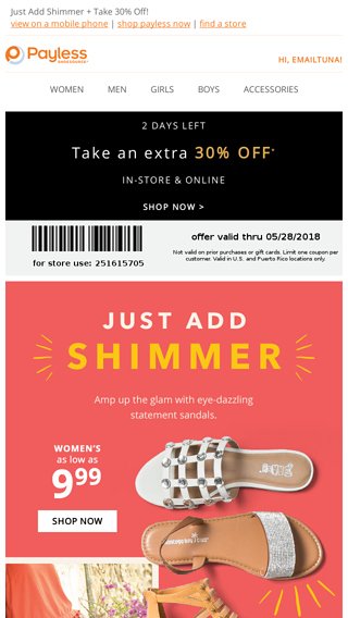 Payless shoes coupons hotsell 30 off