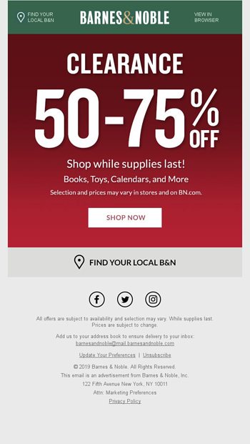 Clearance Savings 50 75 Off Barnes Noble Email Archive