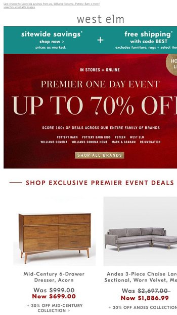 Hours left: Premier Day savings + free shipping end at midnight! - west ...