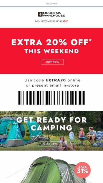 Extra 20% Off This Weekend Only! - Mountain Warehouse Email Archive