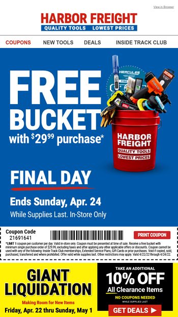 FINAL DAY! Get Your Free Bucket Before It's Gone! - Harbor Freight ...