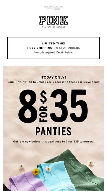 Victoria's Secret PINK - 7 for $27 Panty Party starts tomorrow