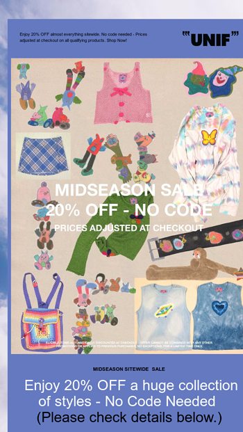 20 OFF SITEWIDE CONTINUES