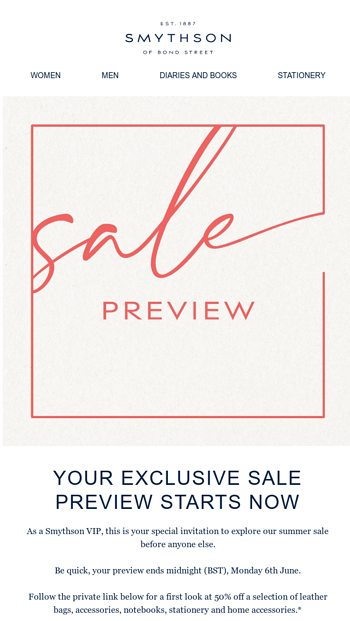 Your Exclusive Sale Preview Starts now