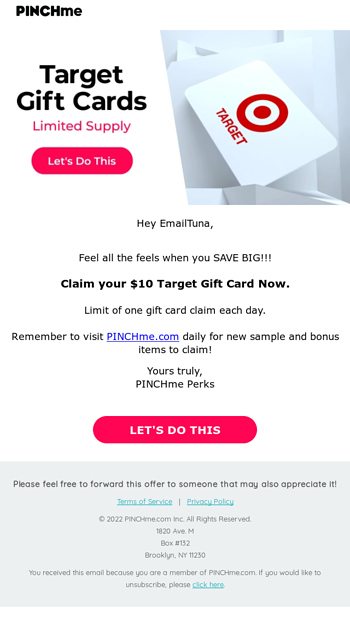 Emailtuna, Claim Your $10 Target Gift Card!!! - Pinchme Email Archive