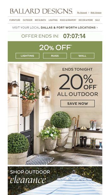 Ends soon! 20% Off Outdoor, Lighting, Rugs & Wall - Ballard Designs