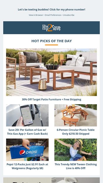 30 Off Target Patio Furniture  25cent Off Per Gallon of Gas  218 Picnic Table  2