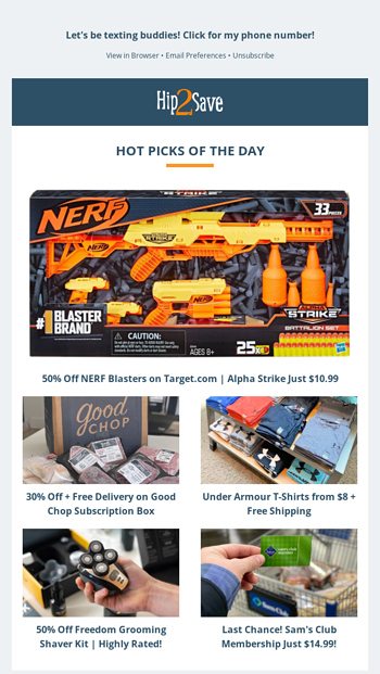 50 Off NERF  30 Off Good Chop  50 Off Shave Kit  8 UA Apparel  14