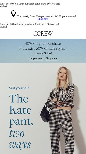 Introducing the Kate straight-leg pant - J.Crew Email Archive