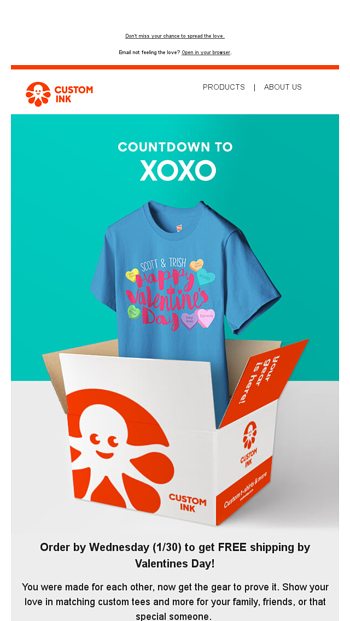 Countdown to Valentines Day  order by Wednesday 130 to get free shipping in time