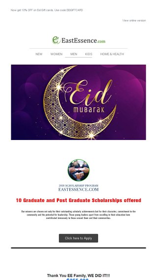 Eid Mubarak  Announcing EastEssence 2018 Graduate amp Post Graduate Scholarship program