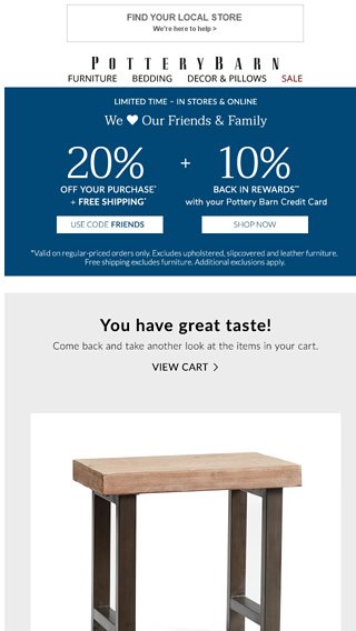 Please Review Your Cart Pottery Barn Email Archive