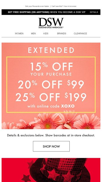 15% OFF + 4X points ❤️ - DSW Email Archive