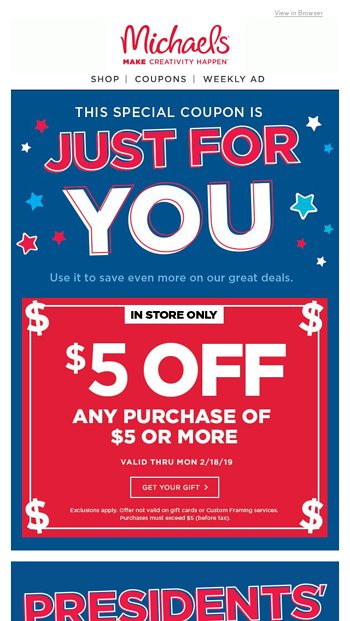 Michaels President's Day Coupons!