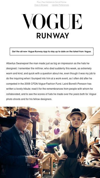 Milliner Albertus Swanepoel Has Died - Vogue Email Archive