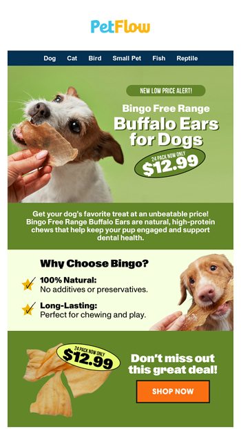 Bingo Free Range Buffalo Ears for Dogs Bingo Free Range Buffalo Ears for Dogs