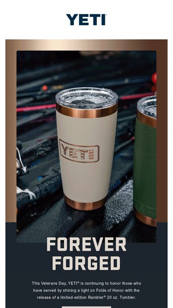 Yeti Folds of Honor Veteran's Day 2022 Tumbler selling 20oz in navy.