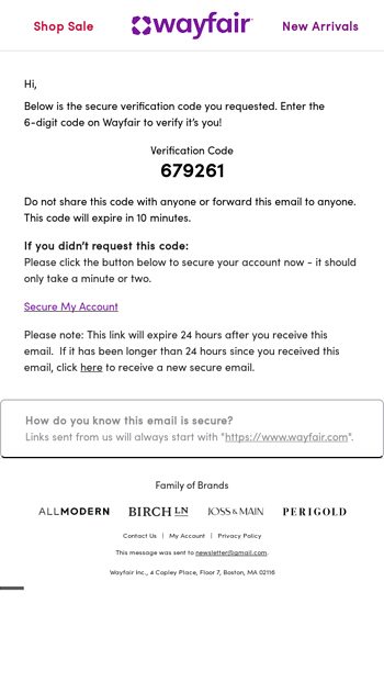 Your verification code is 679261
