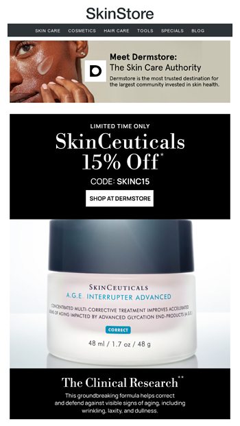 ICYMI 15 off SkinCeuticals at Dermstore