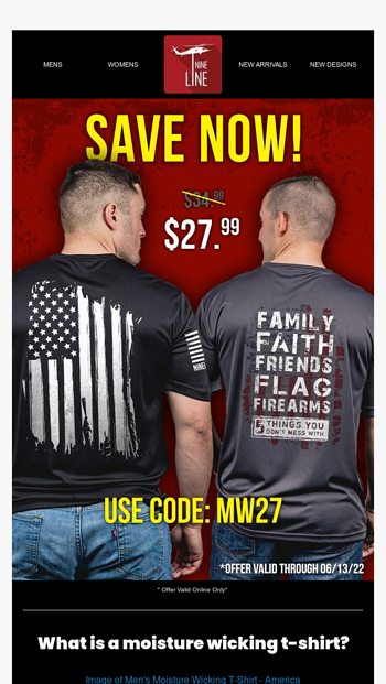 SAVE 7 on all Moisture Wicking Shirts