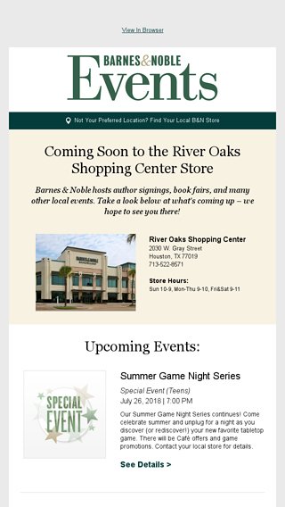 Upcoming Events At The River Oaks Shopping Center Store Barnes