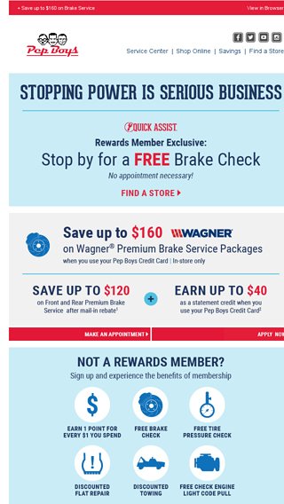 Free Brake Check No Appt Needed The Pep Boys Email Archive