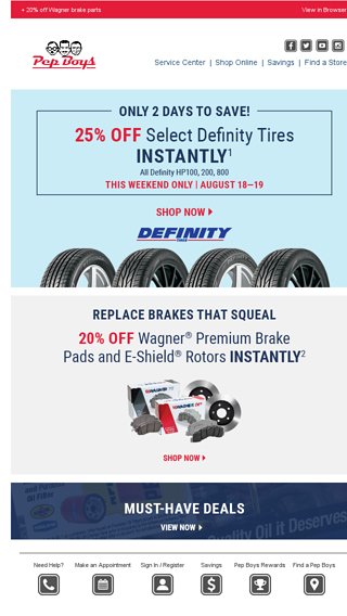 This Weekend 25 Off Select Tires The Pep Boys Email Archive