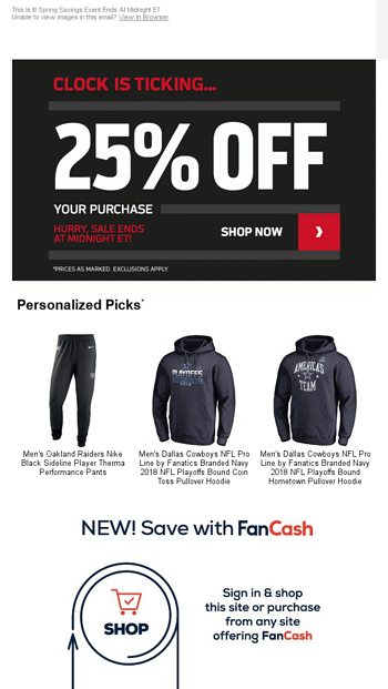 25% Off Ends In 321 - NFLShop Email Archive